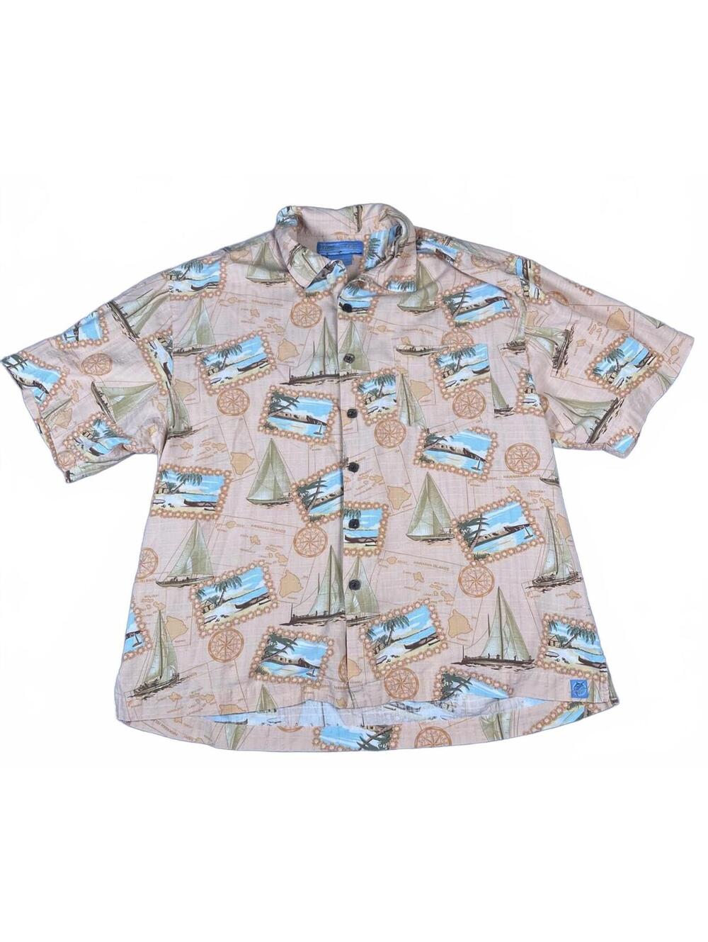 Bermuda Bay XL 100% Silk Nautical Print Short Sleeve Shirt